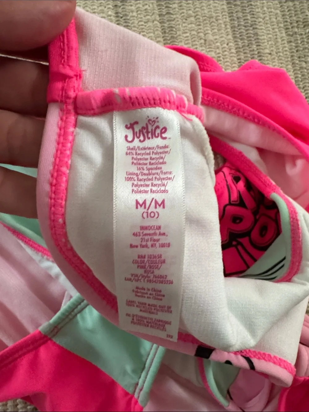 Justice Girls Two-Piece Swim Set in Hot Pink & Mint